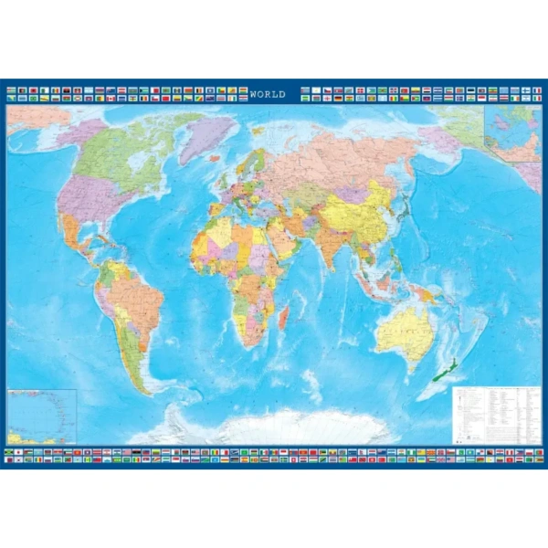 World-Настенная политическая карта мира с флагами на английском языке 1:25/ размер 143 х102см